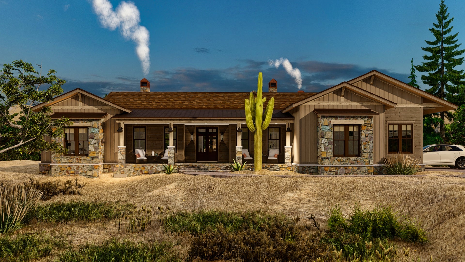 Western Style 3 Bedroom Ranch House Plan